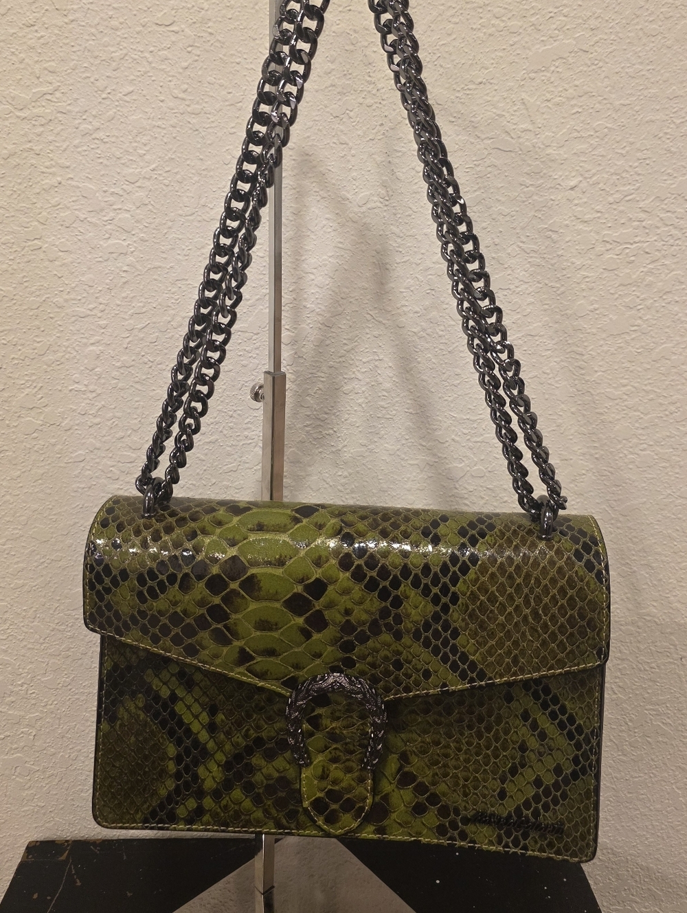 Marina Galanti Green Snake-Print Chain Shoulder Bag - Women